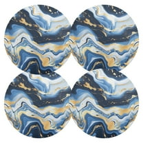 Ryvnso Marble Blue Gold White Abstract Round Plate Mats Dining Table Placemat Set of 4 for Holiday Decoration