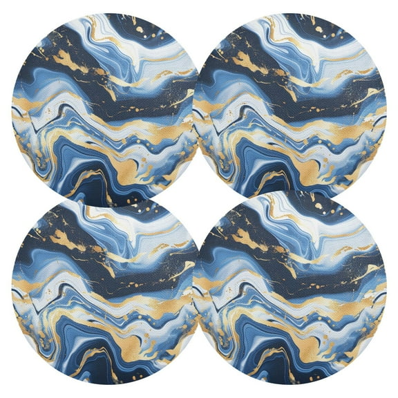 Ryvnso Marble Blue Gold White Abstract Round Plate Mats Dining Table Placemat Set of 4 for Holiday Decoration