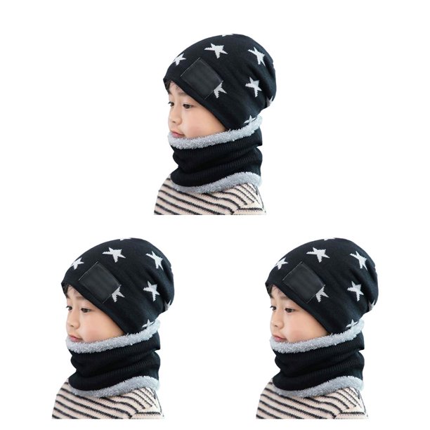 Sonducket Gorro de invierno para niños, pañuelo para el cuello, calentador de cuello, ciclismo, deportes al aire libre negro 3piezas
