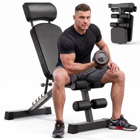 JaxShark Adjustable Weight Bench, 770 lb Heavy Duty Foldable Workout Bench for Home Gym, Incline Decline Flat Exercise, Black