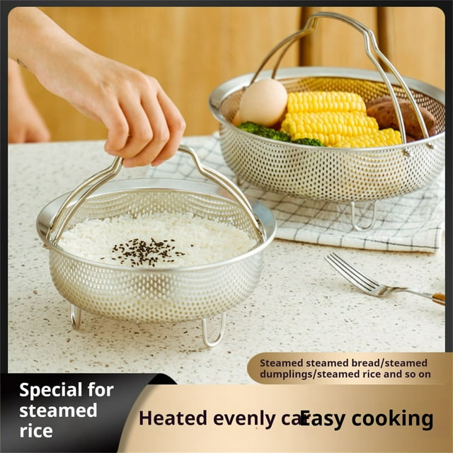 RKSTN Steamer Steamer 304 Stainless Steel Dense Hole Drainage Basket Vegetable Washing Basket Rice Cooker Rice Soup Separation and Water Separation Rack Kitchen Gadgets