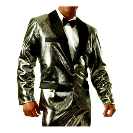 Men's Shiny Silver Rich Man Tux Tuxedo Holographic Jacket Costume Large 42-44