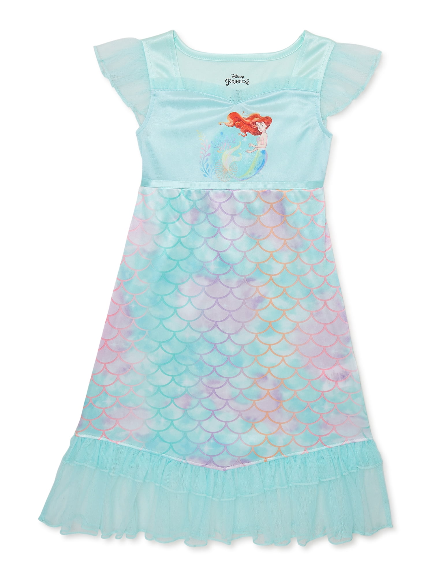 The Little Mermaid Toddler Girl Print Ruffled Nightgown, Sizes 2T-5T