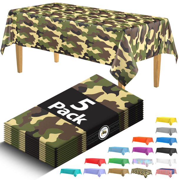 Mantel de plástico, 5 unidades, camuflaje, 274 x 137 cm, para decoración de fiesta militar