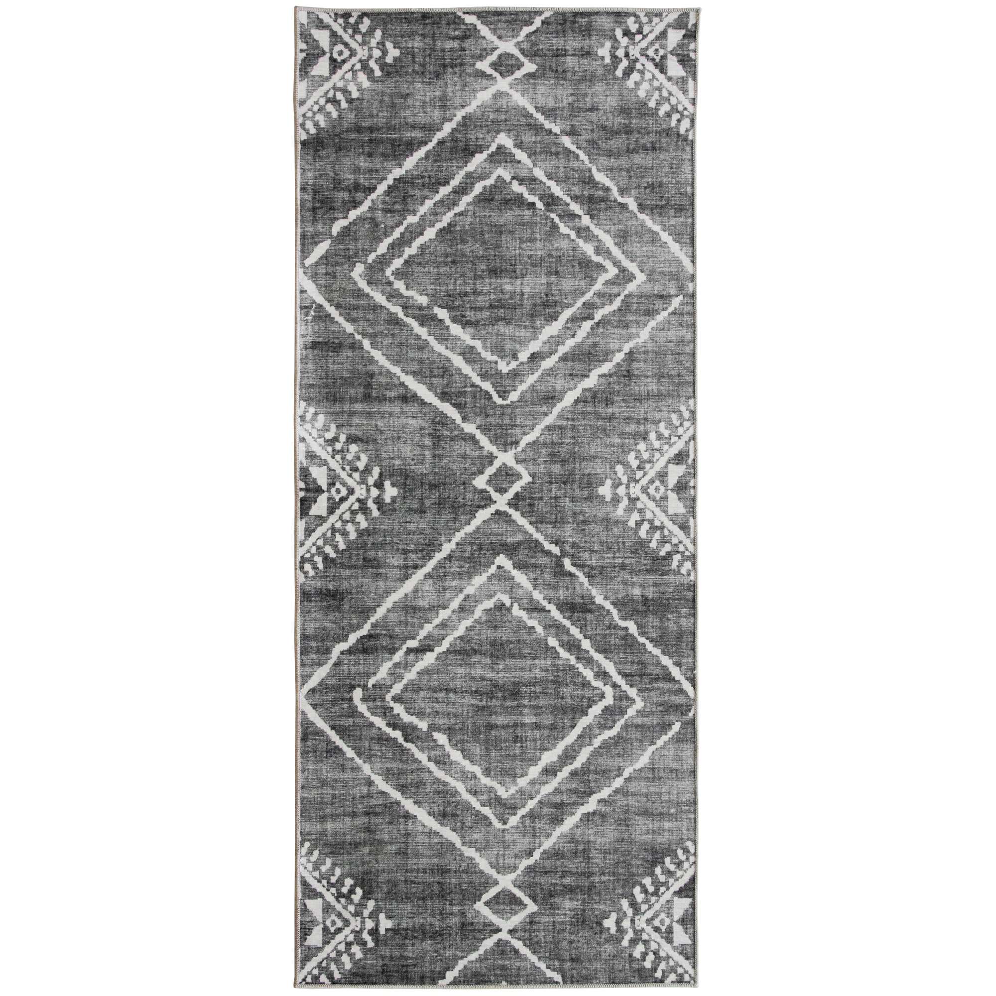 ReaLife Rugs Machine Washable Printed Moroccan Diamond Gray Eco