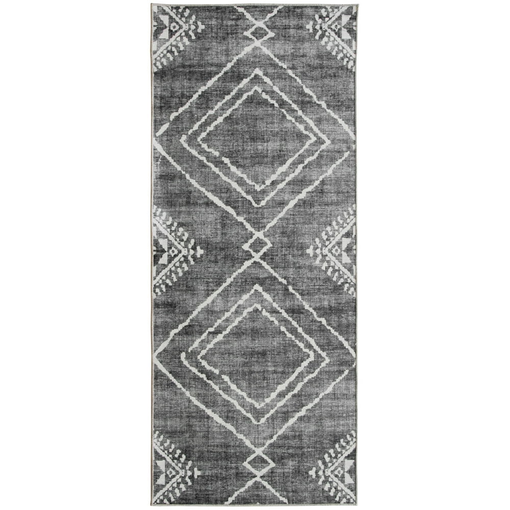 ReaLife Rugs Machine Washable Printed Moroccan Diamond Gray Ecofriendly Recycled Fiber Area