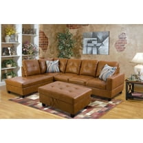 Ponliving Furniture 103.50" Wide F09517A Ginger Faux Leather Sectional with Ottoman Left Hand Facing