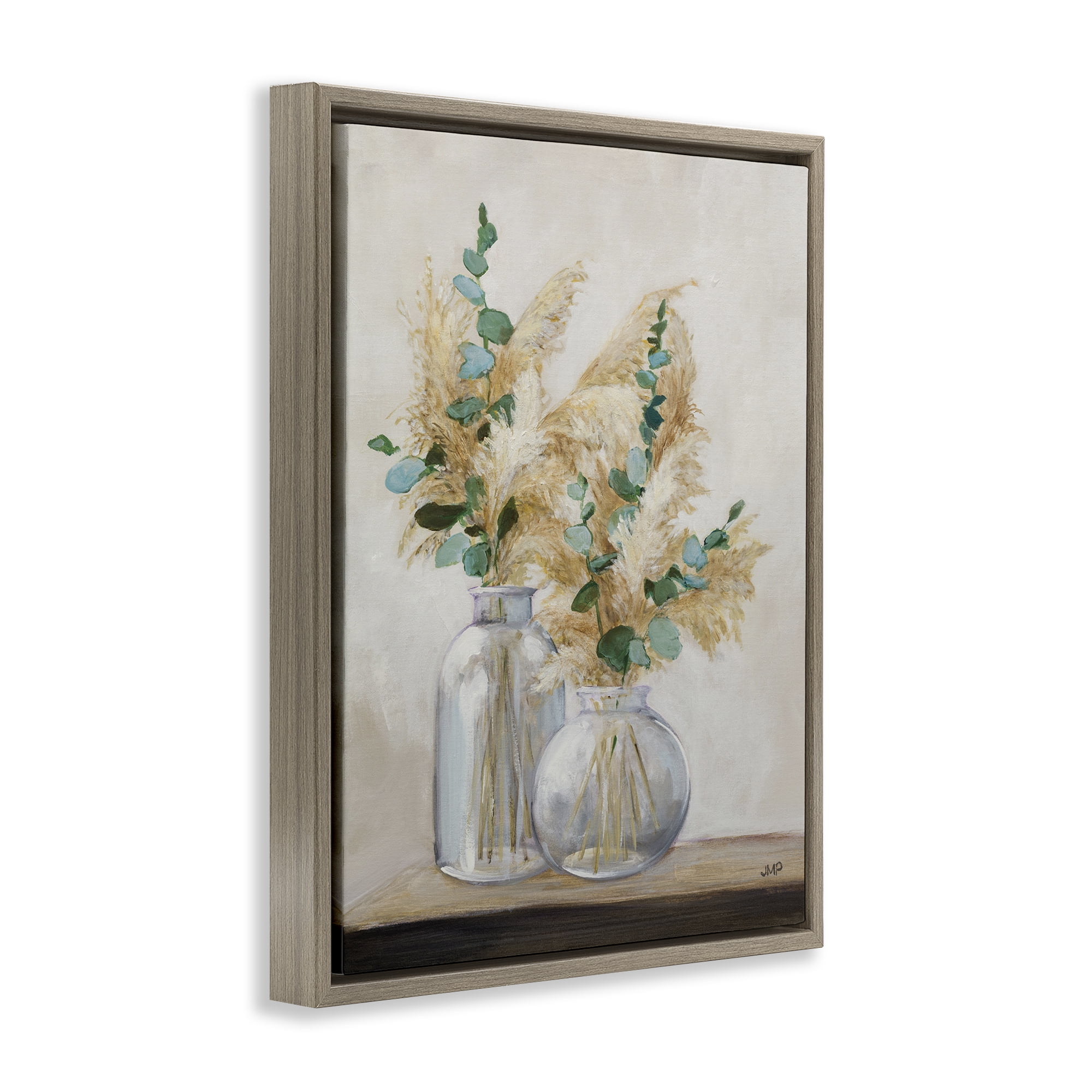 Stupell Industries Pampas & Herbs Vase Botanical & Floral Painting Brown Floater Framed Art Print Wall Art, 25 x 31