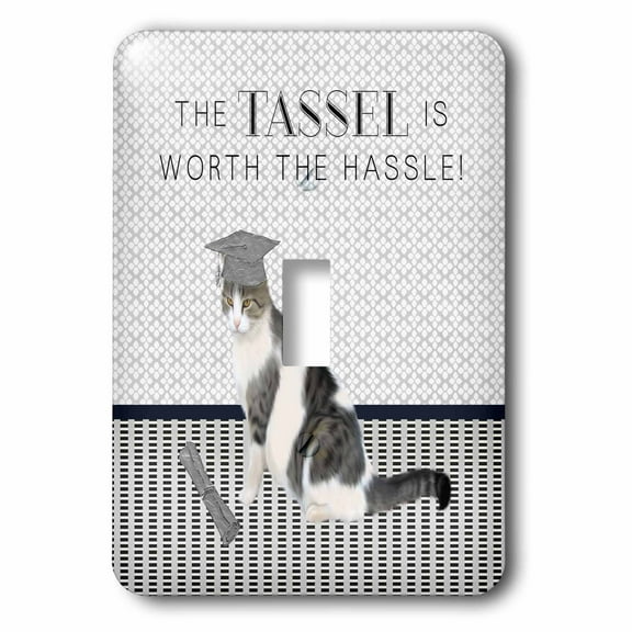 3dRose, Black and White Cat, Cap and Diploma ,Tassel Worth the Hassle, single toggle switch