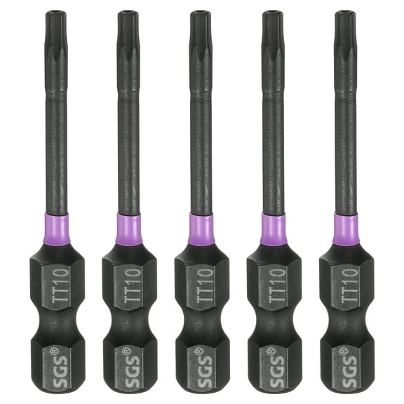 Uxcell 5pcs TT10 Torx Impact Screwdriver Bit 1/4" Hex Shank 2" Long Magnetic with Hole