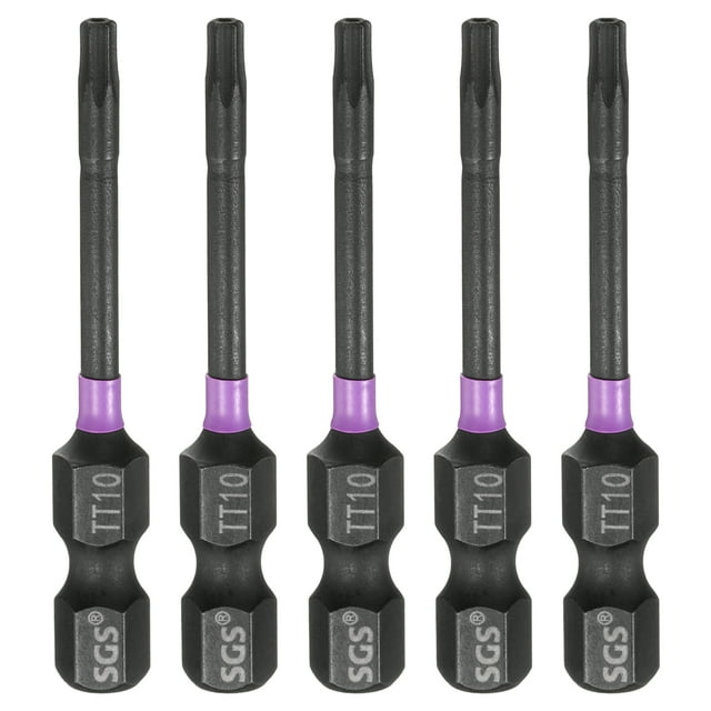 Uxcell 5pcs TT10 Torx Impact Screwdriver Bit 1/4" Hex Shank 2" Long Magnetic with Hole