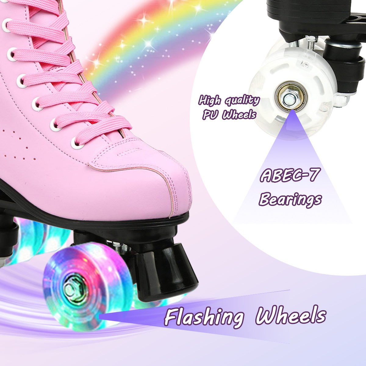 EONROACOO Pink Roller Skates for Girls Boys, Light up Wheels Teen Kids Skates,Youth 1