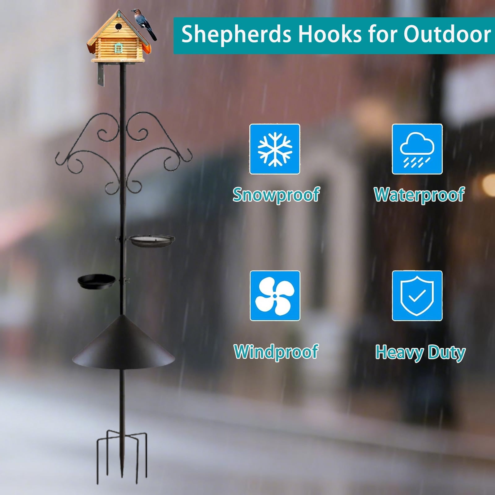 Bird Feeder Pole Stand,92 Inch House Pole for Outdoors Weather Station,Heavy Duty Metal Mount Kit Adjustable Multifunctional Bird Feeder Stand