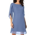 thumbnail image 1 of Vestido de gasa de manga 3/4 para mujer - Largo hasta la rodilla, cuello en V - Informal/Fiesta/Playa - Cremallera oculta - Tallas S-XXXL, 1 of 4
