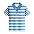 thumbnail image 5 of YMNXA Kids Boys Polo Shirt With Pocket Short Sleeve Lapel Striped Print Soft Comfortable Breathable Tee Top For Casual Daily Wear,Blue,7-8 Years, 5 of 5