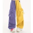 thumbnail image 6 of Karymi Pants for Women Two-Tone Color Block Cargo Pants, Elastic Drawstring High Waist Multi Pockets Adjustable Cuff Baggy Wide Leg Streetwear Trousers, 6 of 7