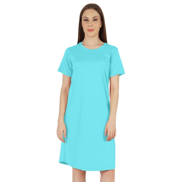 Inkmeso Robe T-Shirt d'Été Décontractée Unie pour Femmes, Coupe Ample, Tunique à Manches Courtes, Robe de Nuit