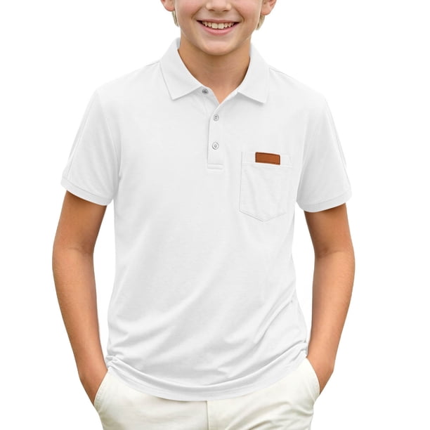 Odeerbi Camisas de Golf de Color Sólido Botón de Solapa Camisas de Tenis de Manga Corta Uniforme Escolar Con Bolsillo
