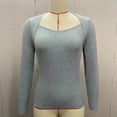thumbnail image 5 of gbyLJF Women's Knitted Sweater Fall Solid Color Square Neck Sweaters Lightweight Casual Long Sleeve Tunic Tops, 5 of 7