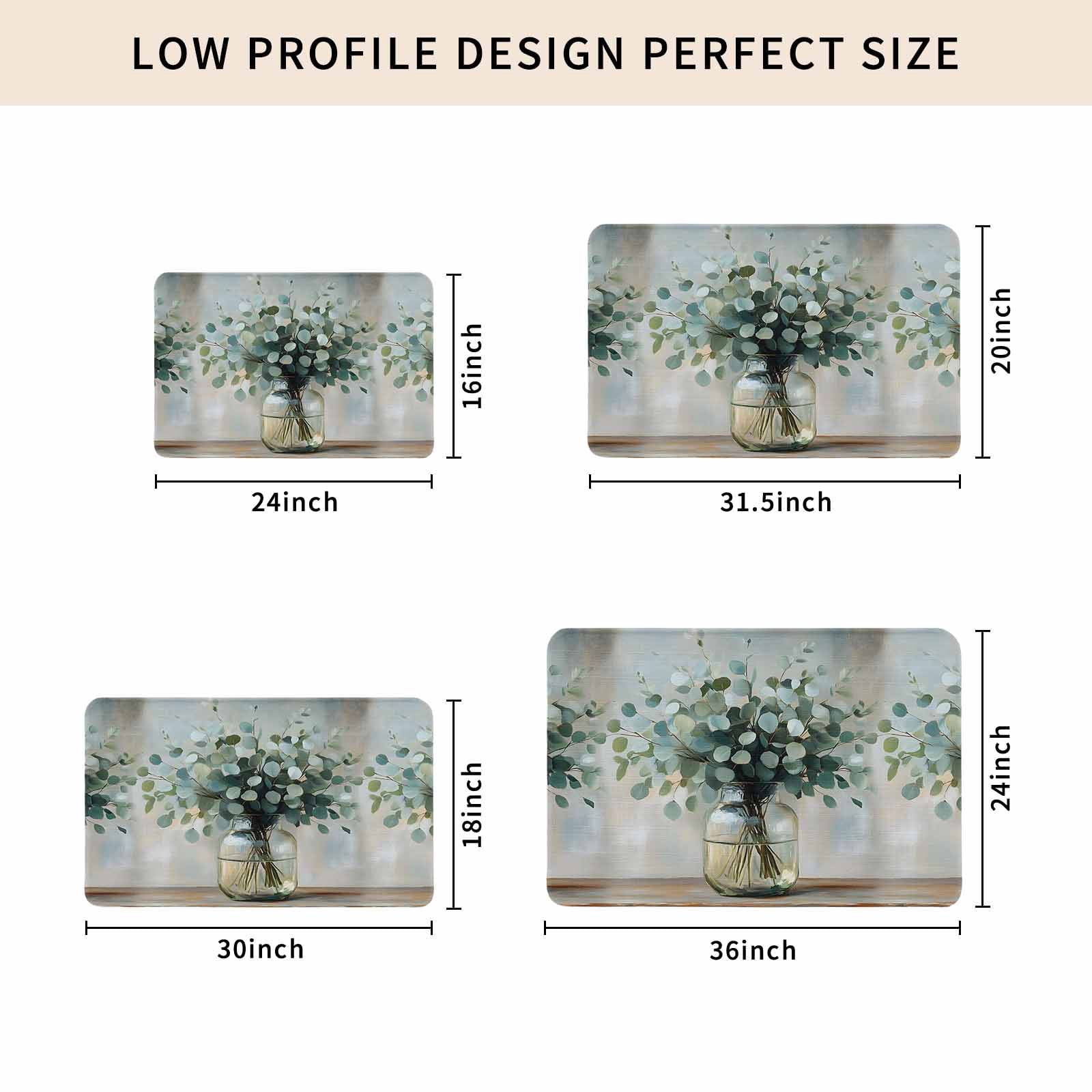 Spring Eucalyptus Doormat Outdoor Entrance 24"x36", Pastoral Botanical Leaf Retro Rustic Absorb Moisture Dirt Door Mats, Non-Slip Rubber Backing Floor Mats Indoor, Low-Profile Front Door Rugs