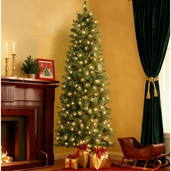 Dozzle 6ft Slim Artificial Christmas Tree - Pre-lit with Warm White LEDs | Space-Saving Holiday Decor for Homes & Offices