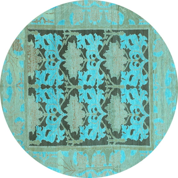 Ahgly Company Indoor Round Oriental Light Blue Traditional Area Rugs, 8' Round