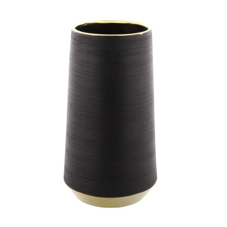 Black Ceramic Vase - Decmode Glam 11 inch black ceramic pear-shaped vase with gold accents, Black