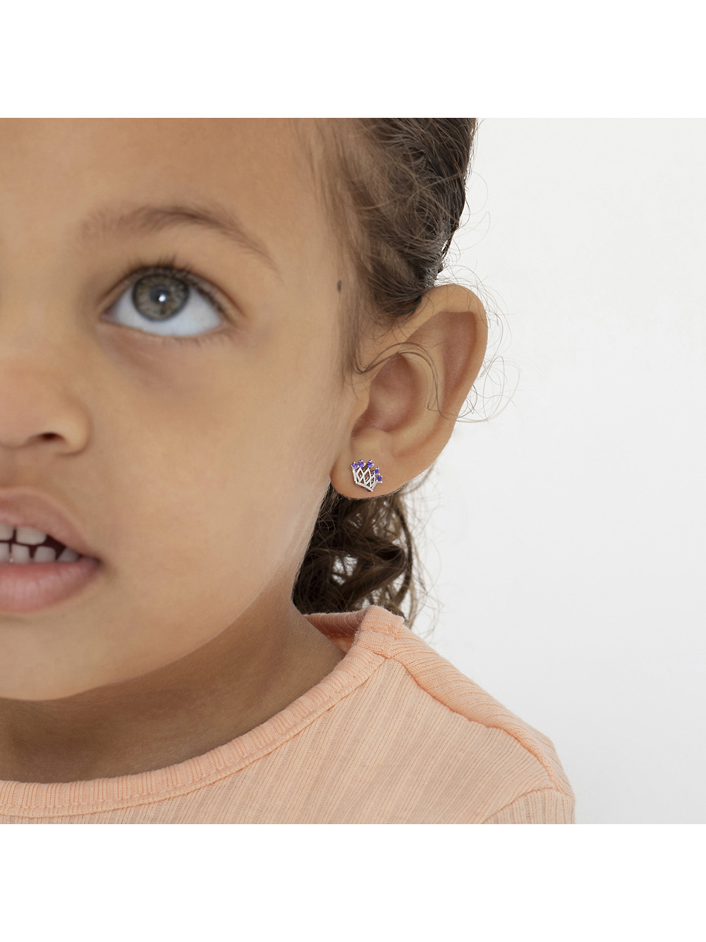 925 Sterling Silver CZ Princess Crown Screw Back Earrings Little Girls
