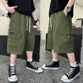 thumbnail image 4 of Boys Pants Lightweight Loose Fit Pocket Elastic Solid Print Cargo Shorts Everyday Wear 6-7 Years, 4 of 4