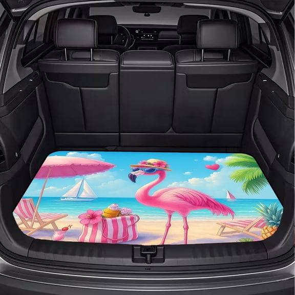 Flamingo Getaway Print Universal Car Trunk Mat All Weather Protection Cargo Liner Durable Vehicle Interior Accessories Suitable for Most Car Models