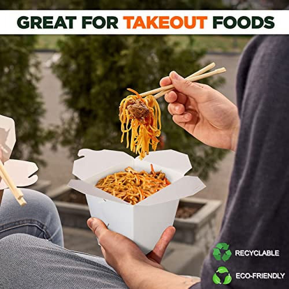 50 Pack] 32 oz Chinese Take Out Boxes - 4.5x4” Plain Kraft