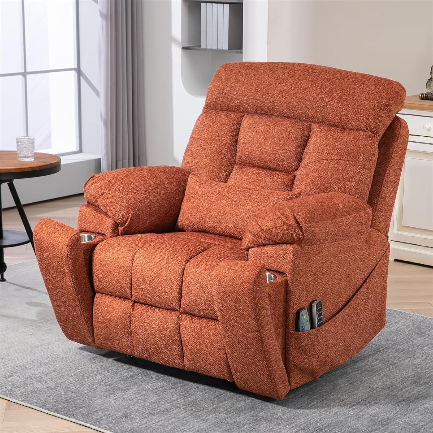 Oversized Power Lift Recliner for Elderly 25.5in Extra Wide Recliner 4-Motor Massage and Heat 400 BLS Oversized Recliner Chair with Hidden Cup Holders and Side Pockets