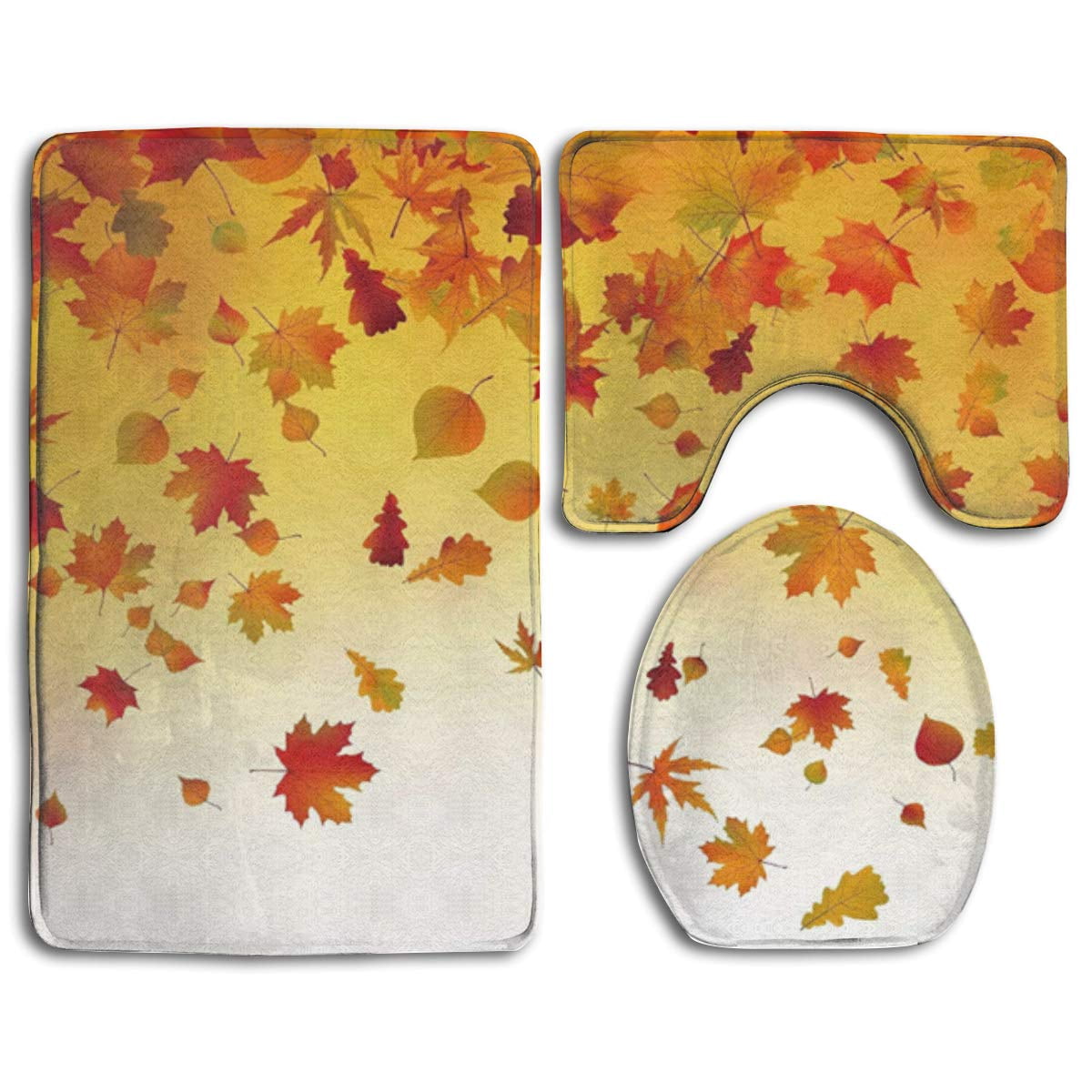 CHAPLLE Autumn Leaves Golden Yellow Maple 3 Piece Bathroom Rugs Set