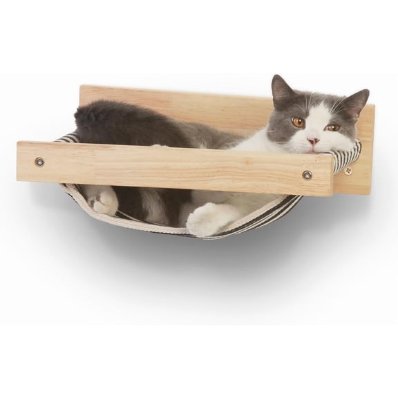 TJOUL Cat Hammock Wall Mounted, Kitty Beds and Perches, Wooden Cats Furniture, Stable Wall Shelves for Sleeping, Playing, Climbing, and Lounging