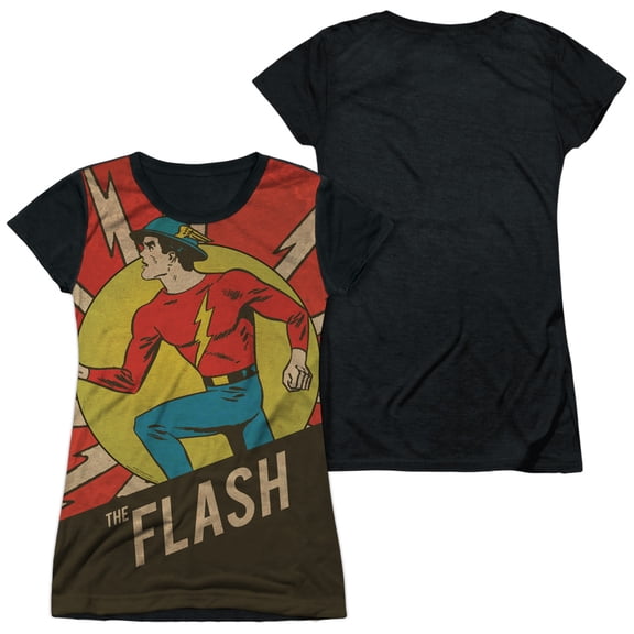 Dc Flash - Vintage Comic Flash - Juniors Teen Girls Black Back Sleeve Shirt - Small