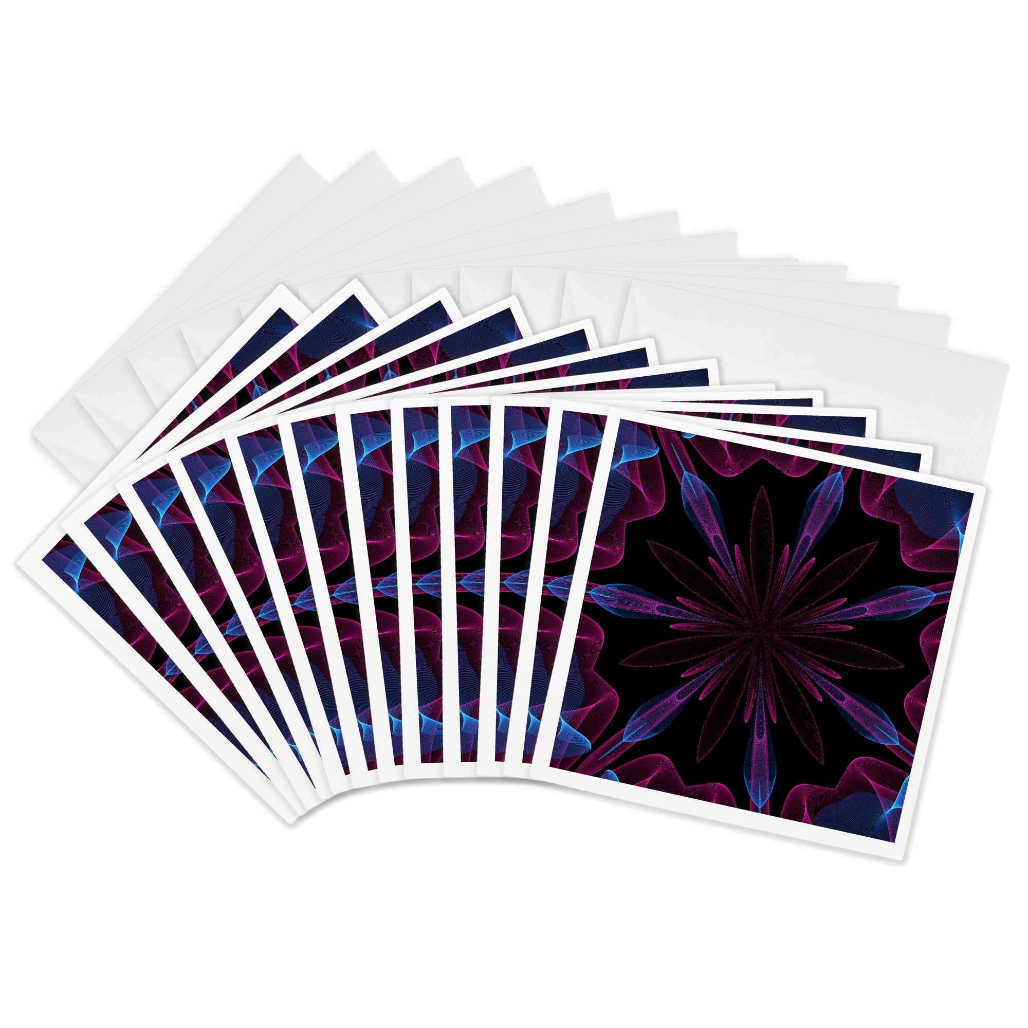 3drose Abstract Blue Purple and Pink Ribbon Gem 12 Greeting Cards with Envelopes