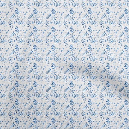 oneOone Cotton Poplin Medium Blue Fabric Leaves Craft Projects Decor Fabric Printed By The Yard 42 Inch Wide