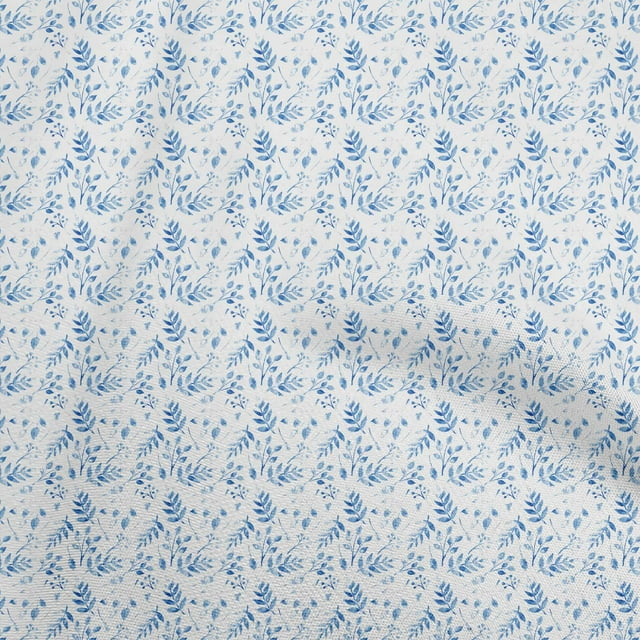oneOone Velvet Medium Blue Fabric Leaves Sewing Material Print Fabric By The Yard 58 Inch Wide
