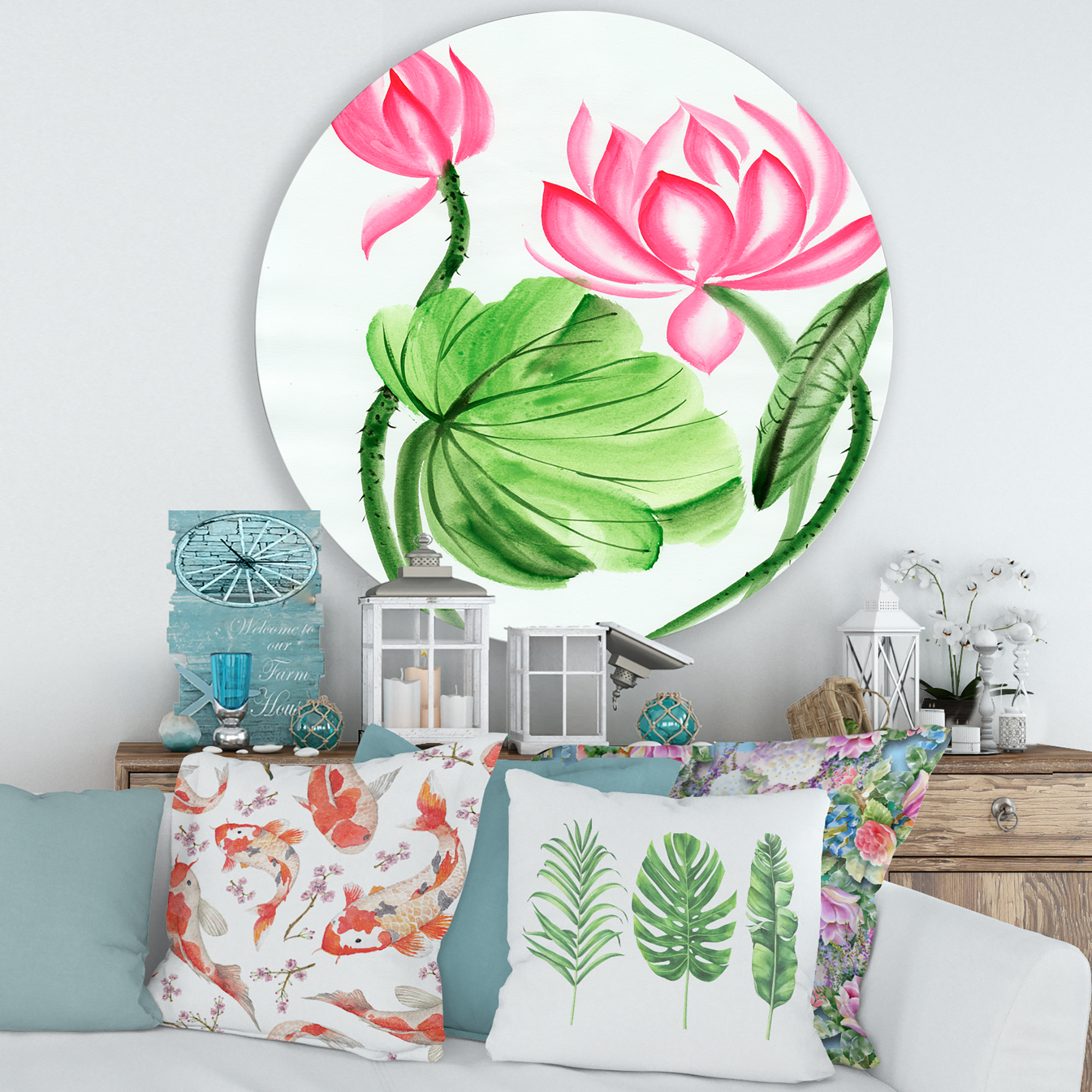 Designart 'The Dragonfly and Lotus II' Traditional Circle Metal Wall Art 29x29 - Disc of 29