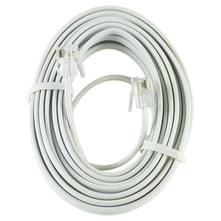 Round Phone Jack Power Gear Phone Line Cord, 25 Foot Phone Cord, Modular Jack Ends, Works for Phone, Modem or Fax Machine, For Use in Home or Office, White, 76119 ()