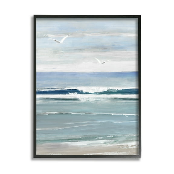 Stupell Industries Rolling Waves & Seagulls Nature Painting Black Framed Art Print Wall Art, 11 x 14