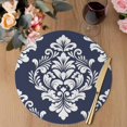 thumbnail image 3 of Navy Blue Boho Round 13 Inch Placemats Set of 6, Vintage Classic Bohemia Flower Textured HeatResistant Non Slip Place Mats for Dining Table, Wipeable Braided Kitchen Table Mats for Housewarming, 3 of 9