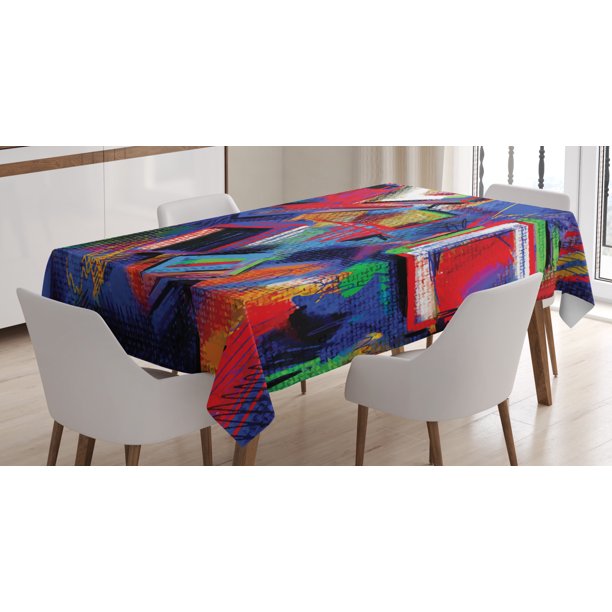 Contemporary Tablecloth Abstract Hand Painted Style Composition Artistic Creativity Modern Grunge Look Rectangular Table Cover For Dining Room Kitchen 60 X 84 Inches Multicolor By Ambesonne Walmart Com Walmart Com