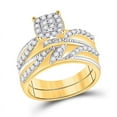 thumbnail image 2 of Solid 10K Yellow Gold His and Hers Trio Three Rings Set Real Natural Diamond Cluster Matching Rings Wedding Band Set 1 Carat ( 1.00 Cttw ) - (L = 9, M = 9.5), 2 of 6