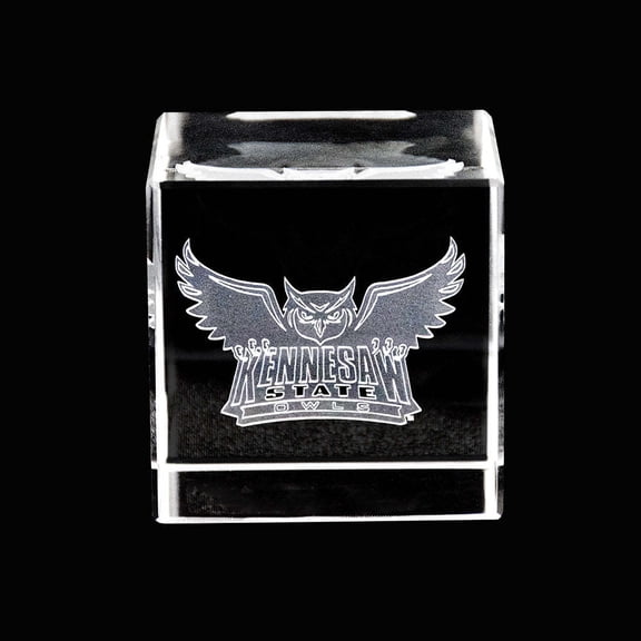 Fan Frenzy Gifts Optical Crystal Cube Officially Licensed Glass Cube Decoration with Laser-Engraved Logo | 60x60x60mm  (Kennesaw State University)