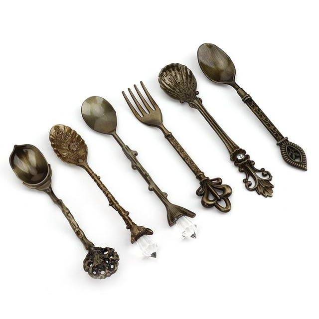 Cuchara Juego de 6 piezas cucharas y tenedores de café vintage Jadeshay Aleación de zinc dorado plateado bronce rojo bronce verde