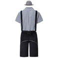 thumbnail image 6 of Lovskoo Oktoberfest Costume Men Three Piece Set Slim Long Sleeve Lapel Neck Shirt Overalls Hat Dance Platform Outfits Performance Suit Dress Up Party and Beer Festival Black, 6 of 9