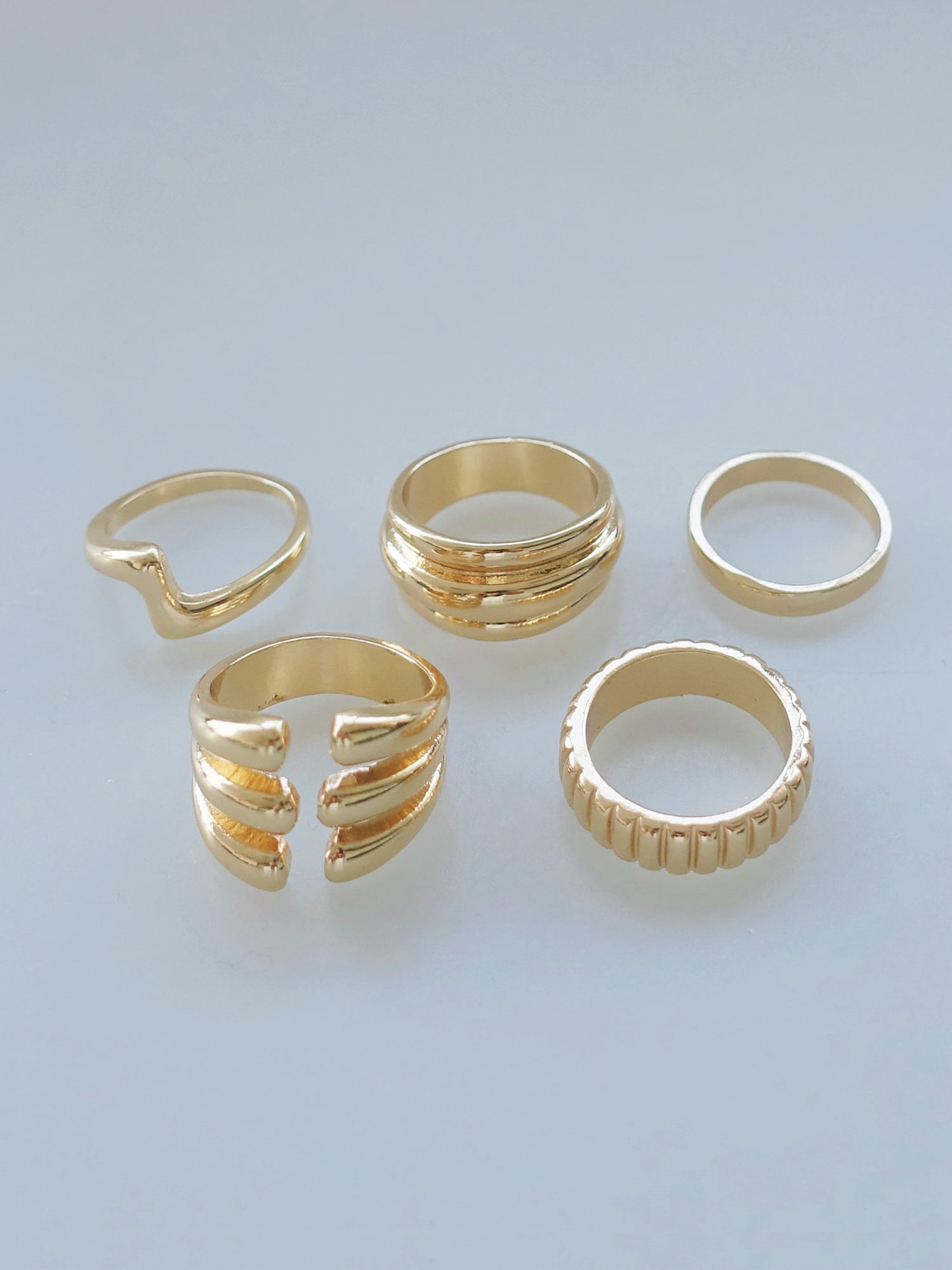 Time and Tru Women’s Open Front Metal Ring Stacking Set, 5-Piece, Gold-Tone