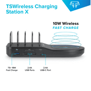 Techsmarter 5-Port USB Fast Charging Station for Multiple Devices with Wireless Charger Pad for iPhone 12, SE, 11, XR, XS, X, 8 Samsung S21, S20, S10, S9, S8, LG ThinQ, Androids, Motorola and More
