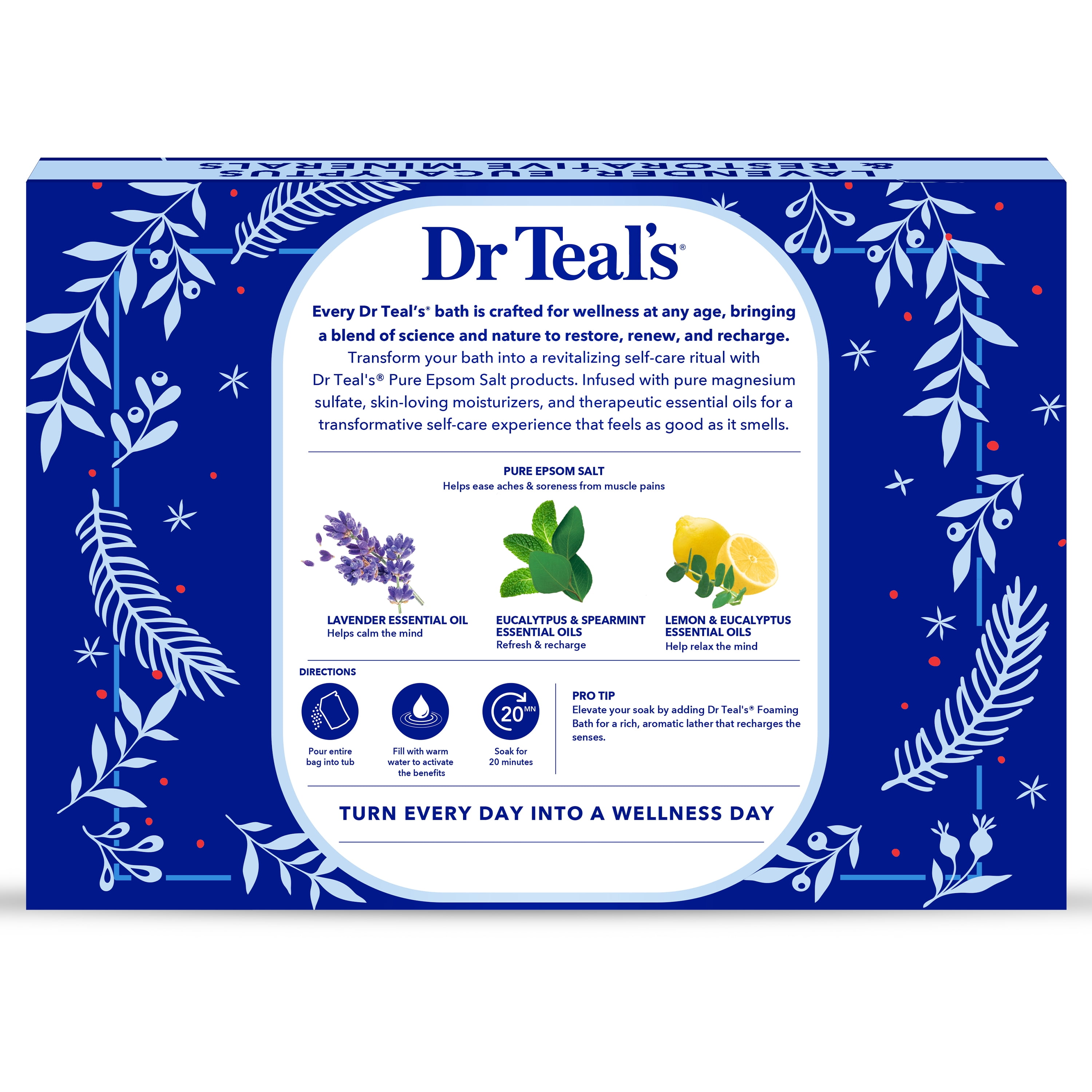 Dr Teal's Wellness Essentials Pure Epsom Salt Magnesium Soak Gift Set, 3 Piece